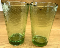 Fire and Light 16oz Olive Green Recycled Glass Tumbler 2pc Lot 6″ Retired