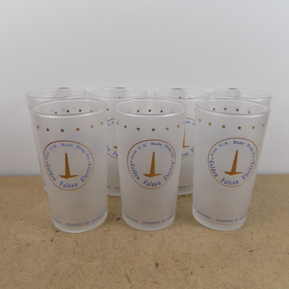 7 Golden Falcon Electra Glass Tumblers Eastern Airlines First US Made Prop Jet