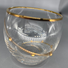 Lot of 2 artist made clear elegant glass gold rim & side embellishment 5 oz