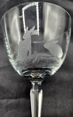 Moser for Rowland Ward Crystal Wine Glass 5-1/2″h Rabbits Bunny Game Hunting