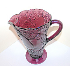 Vtg Tiara Indiana Glass SWEET PEAR Avocado Amethyst Pitcher & 8 Tumbler Glasses