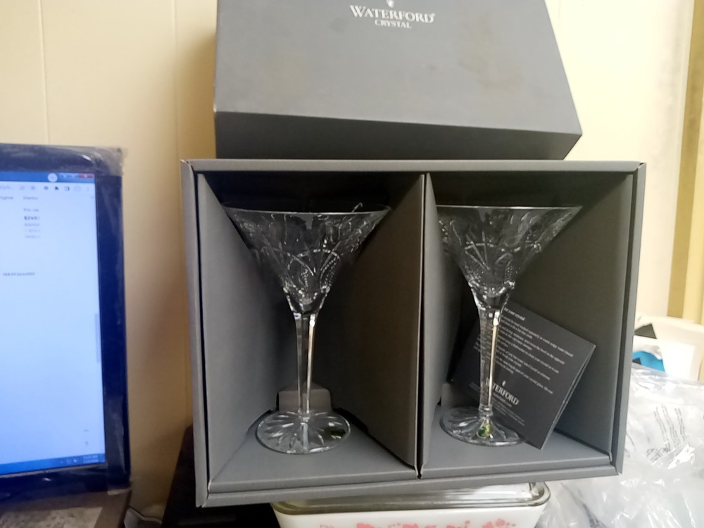 Waterford Crystal SEAHORSE 7 5/8″ MARTINI GLASSES (Pair) NEW IN BOX