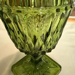 Indiana Glass Mount Vernon Green Goblet 6″ Footed Vintage Mid-Century