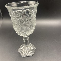 Antique EAPG Indiana Glass Daisy & Button Narcissus Goblets Hex Foot Set 5 c1910