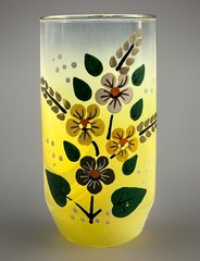 VTG 4 Hand Painted Floral Yellow Blendo Tumbler Glasses Gold Rim -BEAUTIFUL!