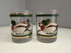 Vintage Libbey Rocks Glass SET OF 2 MCM Mallard Duck 22K Gold Trim Classic 1970s