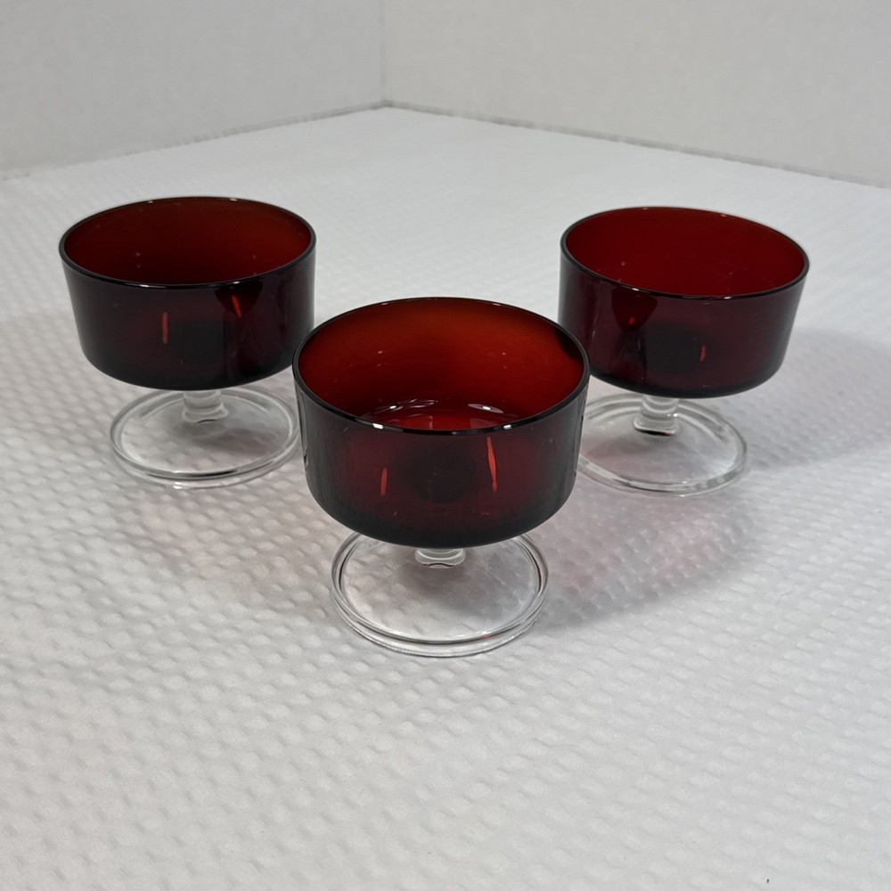 Set Of 3 Luminarc Arcoroc France Cavalier Ruby Red Champagne Sherbet Glass 3.25″