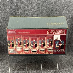 Vintage 1988 Anchor Hocking 8 Pc Welcome Friends 12 Oz Glasses W/Box Country