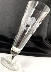 2 Vtg Gray Cut Floral Footed Laurel Leaf Beer Pilsner Champagne Glass 9″ Tall EX