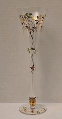 Romania Crystal 10.5” Champagne Flute Hand Painted Flowers Gold Colorful