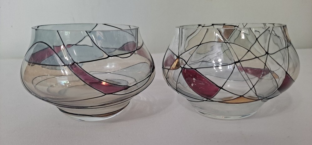 2 Luminescence Romania 2.5 in tall Stained Glass Lead Free mouth blown holder