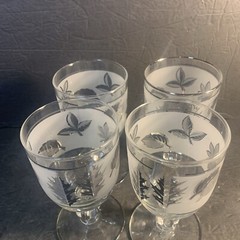 Set of 4 MCM Vintage 1960’s 10-Ounce Libby Frosted Silver Leaf Goblets Stemware