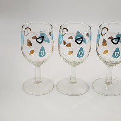 4 Federal Atomic Boomerang Cocktail Wine Stemed Drinking Glasses Turquoise Gold