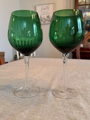 Vintage Artland Braid Sage Emerald Green Wine Glasses 9 5/8” Set Of 2