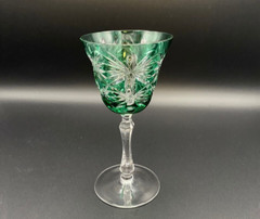 Vintage Ajka Marsala Emerald Green Cut To Clear Crystal Goblet/Glass MCM BOHO
