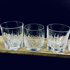 Vtg Crystal Double Old Fashioned Glasses Mismatched Heavy Set Of 4 Mixed