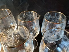 Bohemia Crystal Glasses Etched Faceted Ball Stem Gold Rim Set Of 6