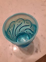 Antique EAPG DUGAN Blue Opalescent S Repeat Flat Tumbler Water Glass1900- 1907