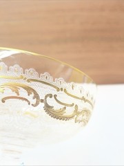St Louis Crystal – Gold Encrusted Scrolls – Champagne Glass. Pair.
