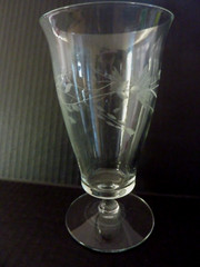Vintage Etched Floral Leaves Panel Optic Wine Water Goblets Stems