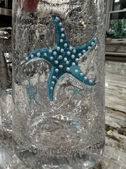 Set Of 4 HandBlown Bullicante Glass Highball Tumblers 6” Applied Starfish Disc