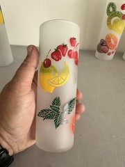5 Vintage Federal Glass Fruit Tall Frosted Highball Tom Collins Glasses MCM