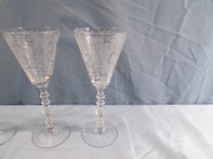 Set of 3 Cambridge Diane Etched Clear Glass Claret Wine Glasses Goblets