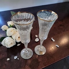 New Vintage Mikasa Antique Lace Middle Floral Band Crystal Fluted Champagne (2)