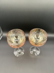 Vintage Crystal Etched Palm Tree Amber Luster Balloon Wine Glasses Set of 4