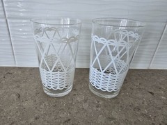 Vintage Federal Glass White Basketweave Lattice Drinking Tumblers – Set of 2