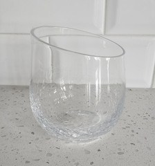 Pier 1 Angled Slanted Rim Crackle Clear Stemless Wine Glass Tumbler 4″ EX
