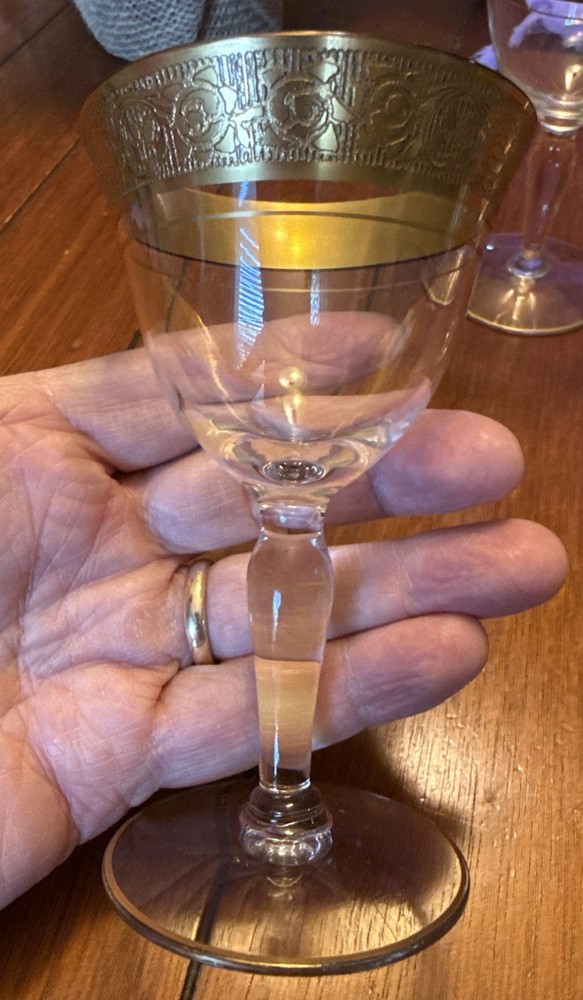 Lot of 5 Glastonbury Lotus Rambler Rose Liquor Cocktail Glass 35 Gold