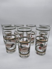 Vtg Libbey Mallard Duck Crystal 22K Gold Trim Tumblers Glasses Bar Set of 7