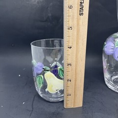 Hand Painted Tumble Up Glass Bedside Carafe & Glass Set Pears, Plum & Grapes