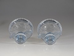 Vintage Pair of Deco Blue Glass Butterfly & Flowers Candlesticks c.1930