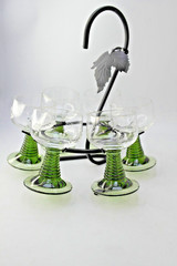 Vintage Luminarc France Green Beehive Stem with Etched Grape Design Set of 6