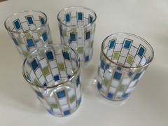 VTG Libbey “Nordic” Water Juice Glasses Set of 4 Blue Green Gold MCM – Bright!