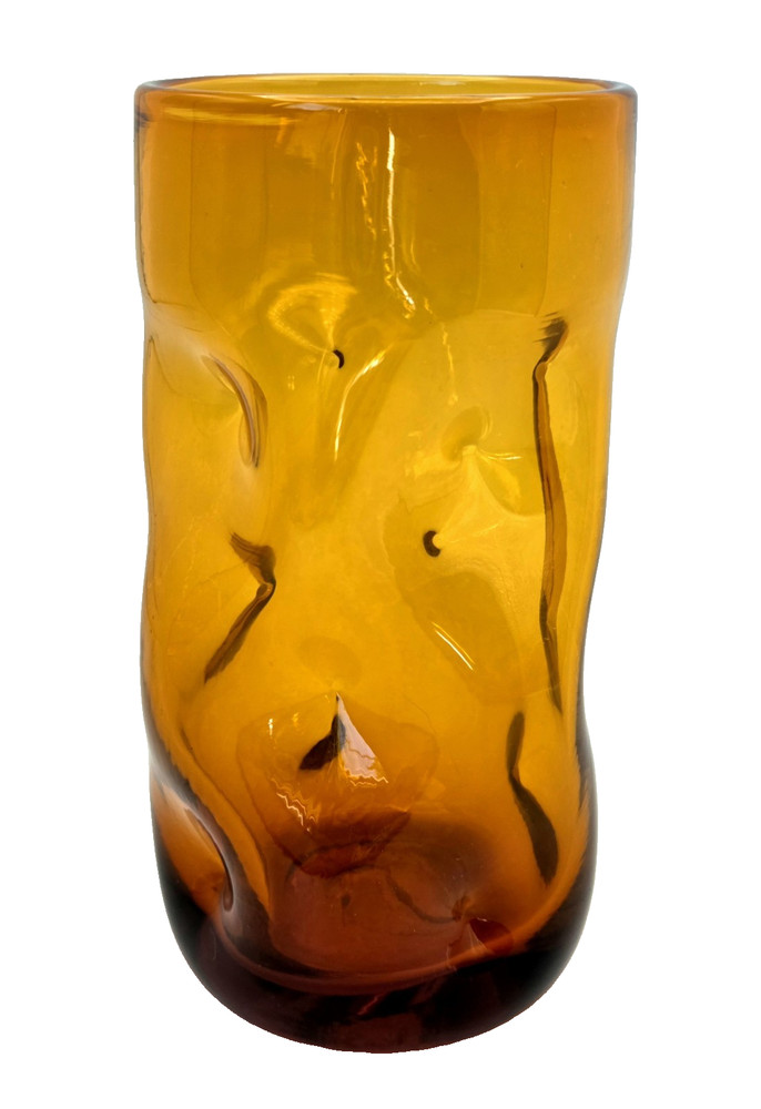 Vintage Blenko Honey Amber Dimpled 6″ Tumbler/Cup Hand-Blown 16 fl.oz