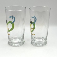 2 Vintage Embossed Monogram C Drinking Glasses Clear Blown Colorful Crown EUC