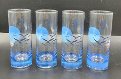 MCM Panache Dema Blue Sunrise Ocean Sea Gull Birds High Ball Glass Tumblers (4)