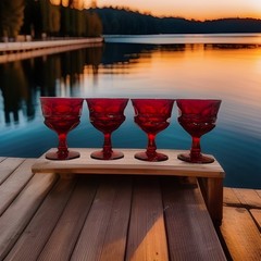 Vintage 4 Fostoria Argus Ruby Red Stemmed Wine Sherbert Cadmium Glass Goblets