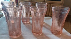 Set Of 6 Indiana Glass Recollection Pink Madrid Etched Glass Tumblers