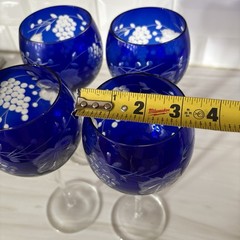 4 Bachman Traube Sapphire Blue Grape Cut To Clear Wine Glass, Made In Romania