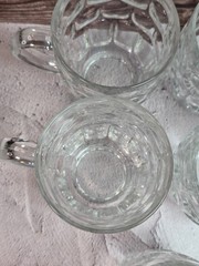 5 Vintage ARCOROC France Britannia Clear Glass Beer Mugs Thumbprint 4.75″