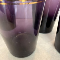 (5) Vintage Amethyst Pier 1 Imports Purple Blown Glass Tumblers Gold Trim