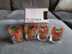 Vintage Culver XMAS BELLS Set Of 4 DOF 14 Oz – Gold Red Green – EXCELLENT COND!
