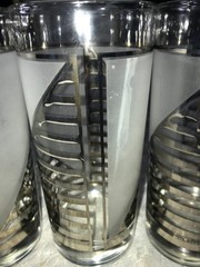 Set of 5 CULVER SIlver SHIP’S SAIL Frosted CLOUDS Striped 16oz Highball TUMBLER