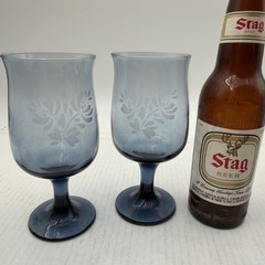 2- Pfaltzgraff Yorktowne Blue Etched Water Wine Goblets Retired Signed USA J2