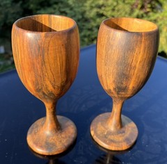 Vtg Lightweight Gourd Molded Wood 8 Ounce Wine or Water Tiki Goblet Chalice Pair