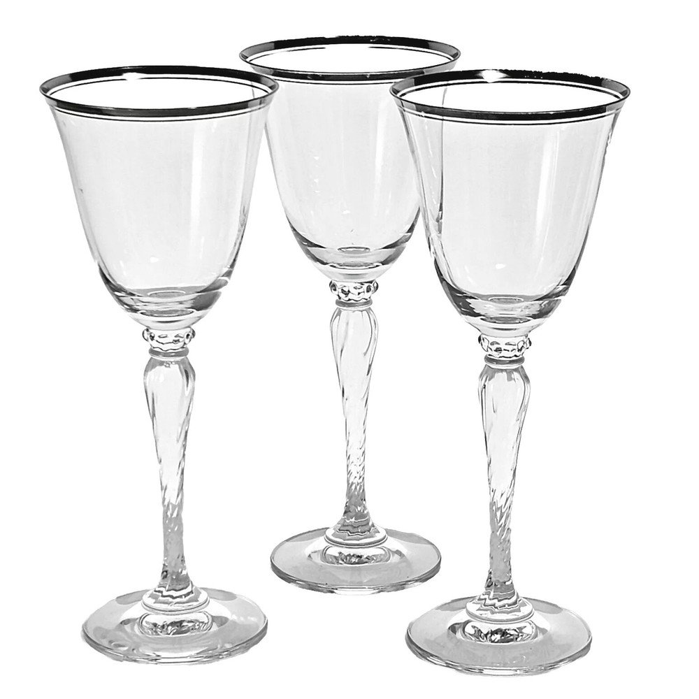 3 Oscar de la Renta Lafayette Silver Band Wine Glasses 8.2″ platinum band stem